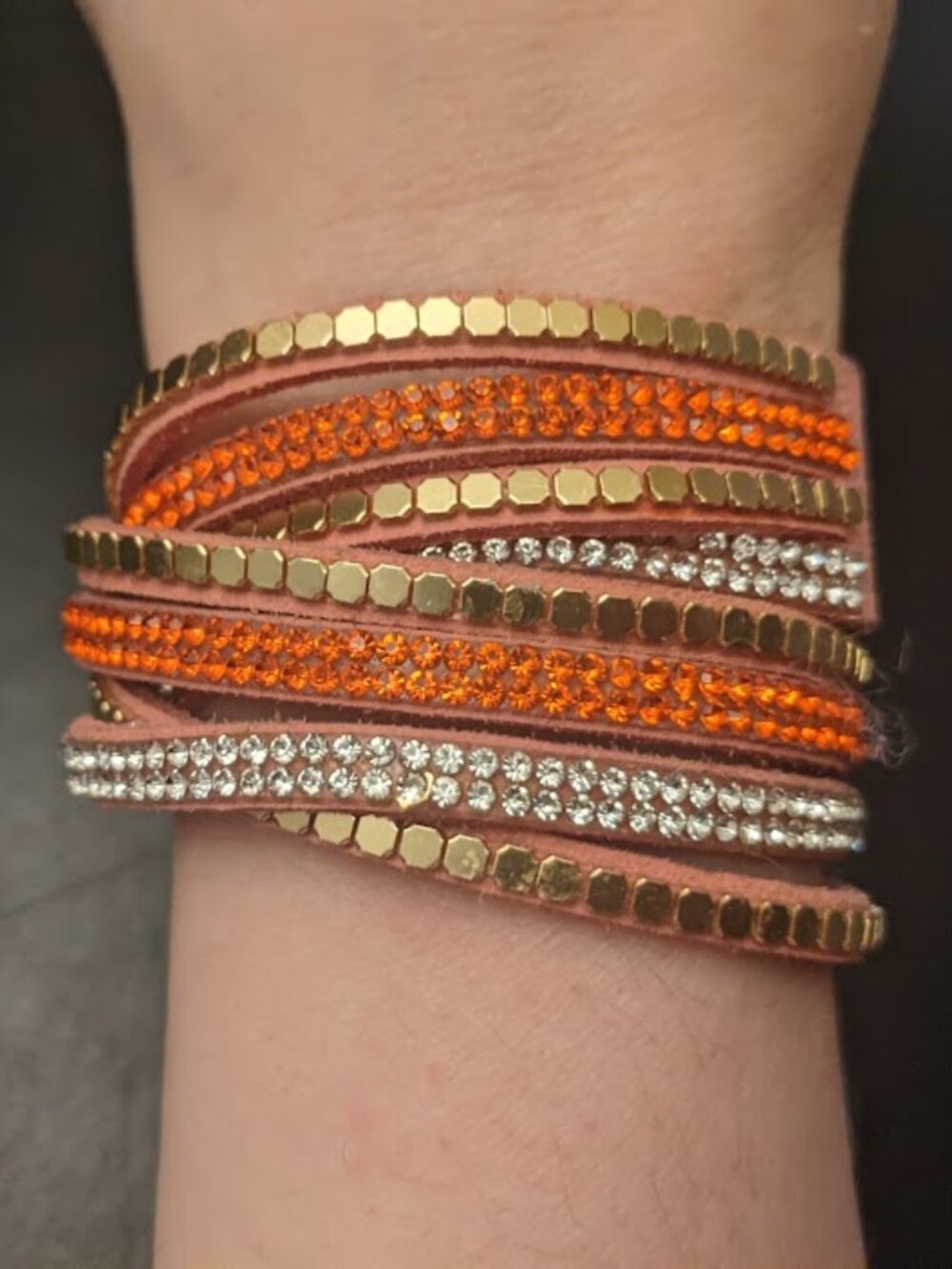 NWOT Trisha Waldorn -  Multi-Wrap Cuff Bracelet | Coral Gold Studs Rhinestones